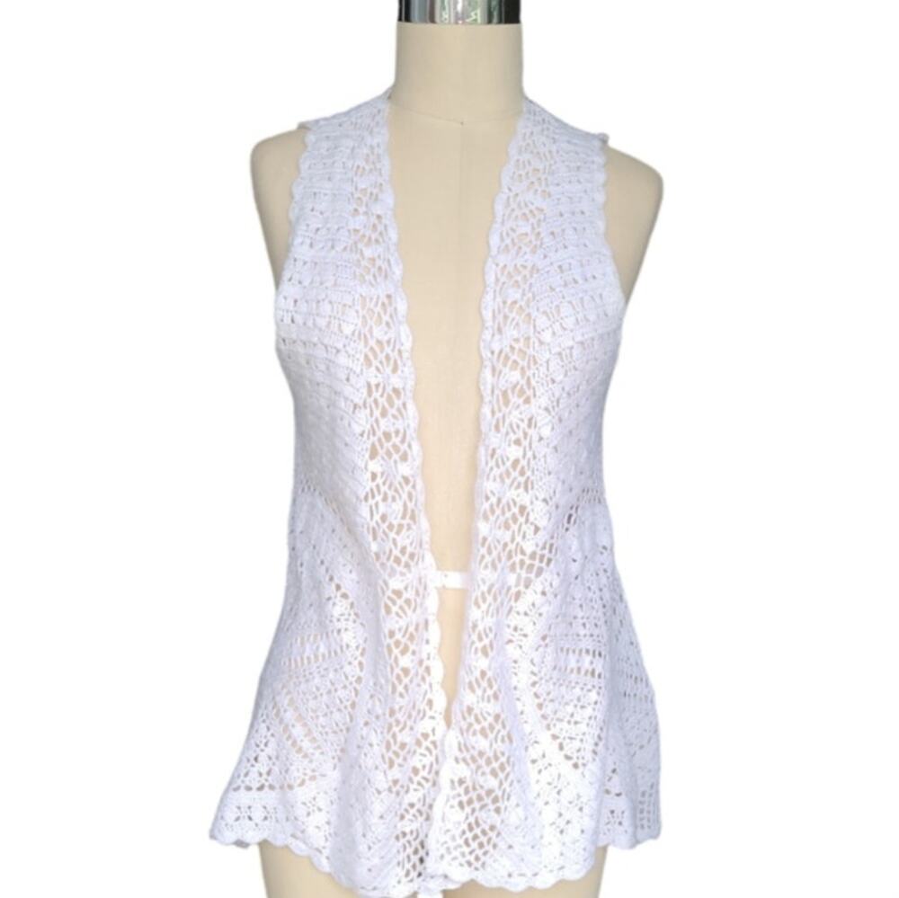 Joseph A. White Crochet Boho Swim Cover Up Vest S Open Front Festival Beach